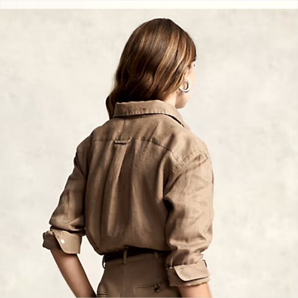 Polo RALPH LAUREN Women's Oversize Fit Linen Shirt in Tan Sz XS - Picture 13 of 13